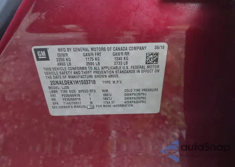 2017 Chevrolet Equinox Premier z USA, uszkodzony, nr VIN 2GNALDEK1H1503718